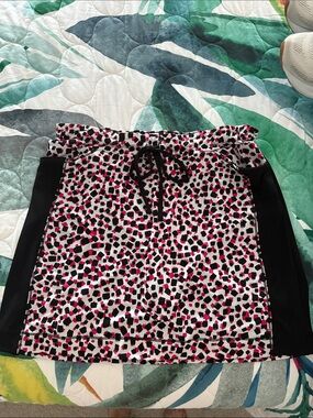Chico's Black, White & Pink Abstract Print Drawstring Skirt